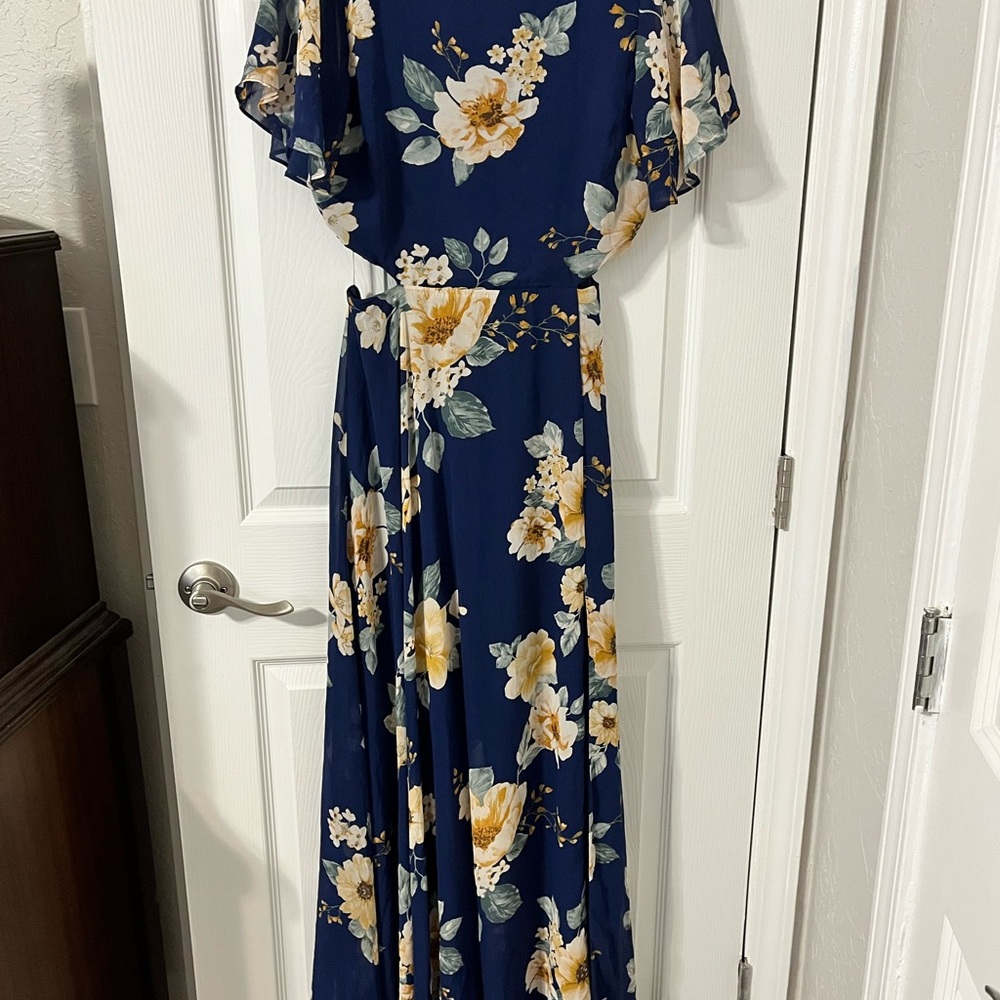 Lulu's Blue and Gold Maxi Dress